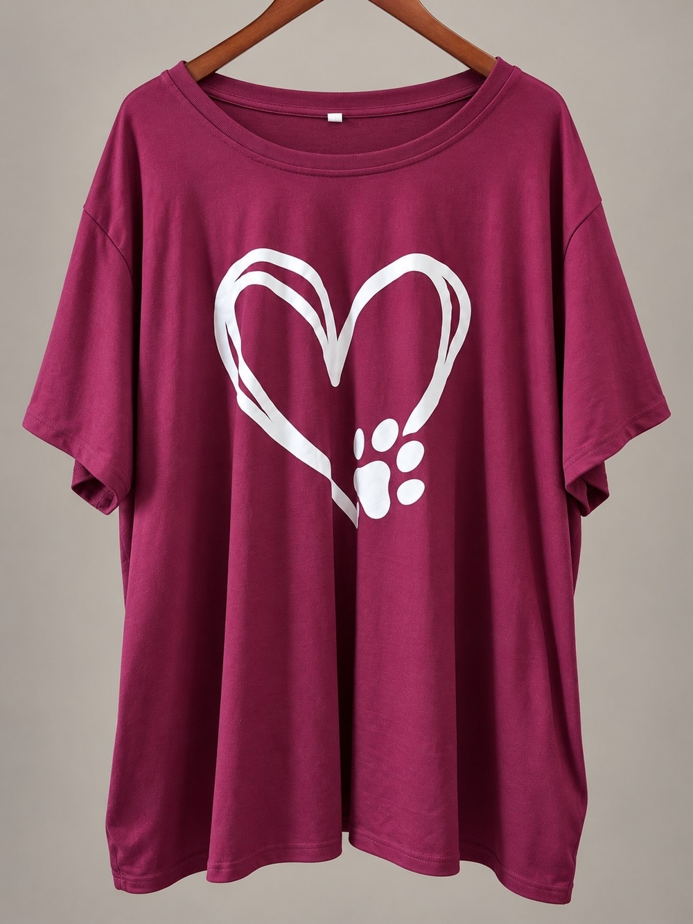 Pet Lover Heart Paw Graphic Tee - Burgundy